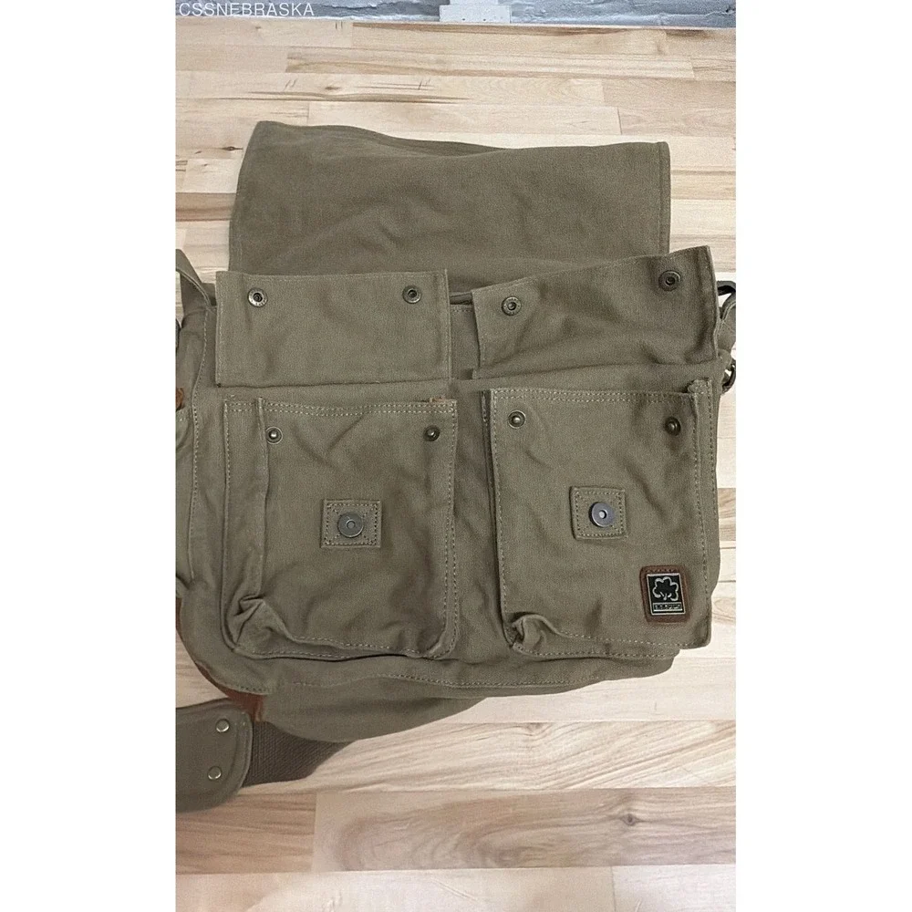 S.C. Cotton Olive Green Vintage 1038 Canvas Leather Messenger Bag Large NWT